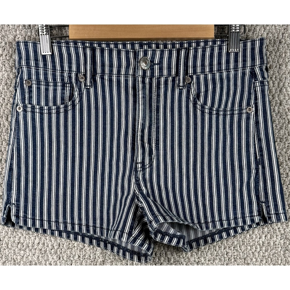 AE High Rise Striped Denim Shorts Blue White Stretch Preppy Y2K Summer 10